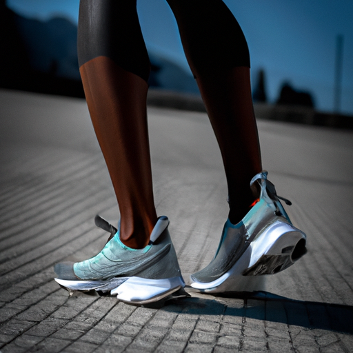תמונה המציגה נעלי ריצה מותאמות היטב על רגלי הרץ, מדגישות את החלל המתאים בקופסת האצבעות והתאמה צמודה לעקב.
